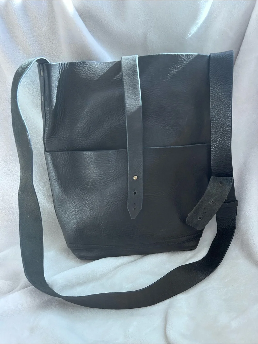 Black Leather Crossbody Bag with Brass Hardware - Tribe Alive